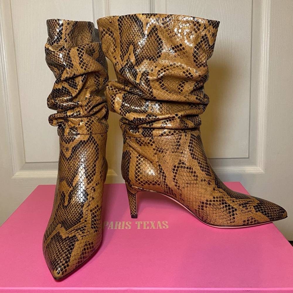 Paris Texas Python Printed Leather Slouchy Pointed Toe Boot